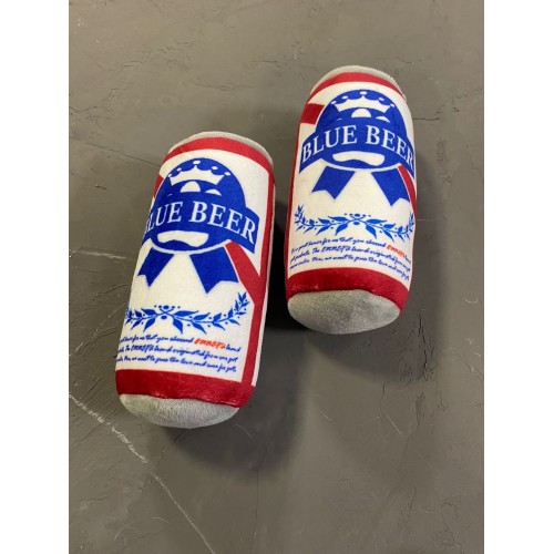 Игрушка для собак BLUE BEER плюшевая с пищалков в виде жестяной банки с пивом, белая