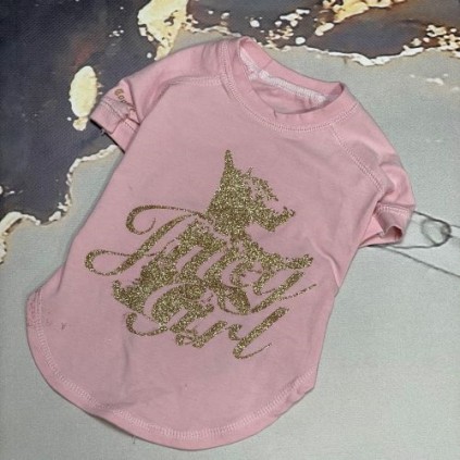 Брендовая футболка для собак и котов с руковами надпись на спине из блесток Juicygirl розового цвета