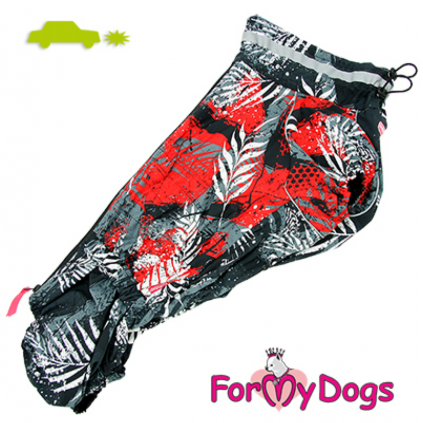 Дождевик для собак For My Dogs "Пальмовые веточки" породы Таксы и Вельш Корги, красный