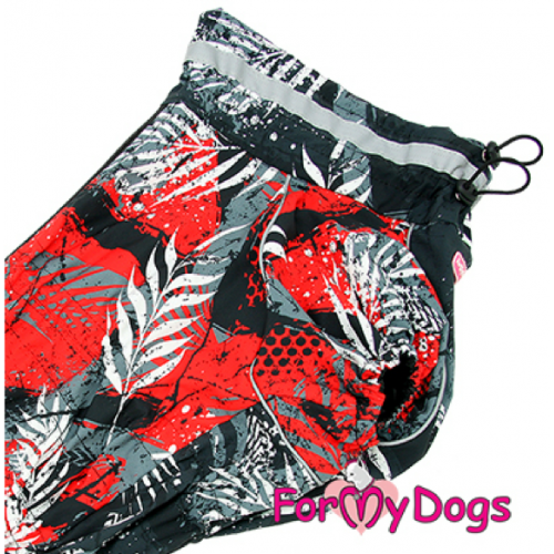 Дождевик для собак For My Dogs "Пальмовые веточки" породы Таксы и Вельш Корги, красный