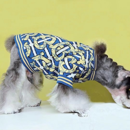 Брендовый свитер для собак BURBERRY с логотипами, голубой
