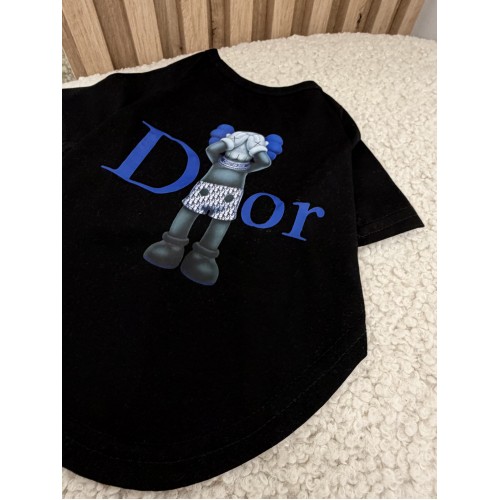 Брендовая футболка для собак Dior Kaws Black | Стильная черная одежда для питомцев