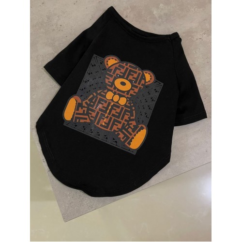 Брендовая футболка для собак с коричневым мишкой FENDI черная