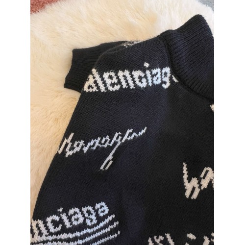 Брендовый свитер для собак Balenciaga New Collection 23/24 двухслойная вязка, с надписями по cпинке, черный