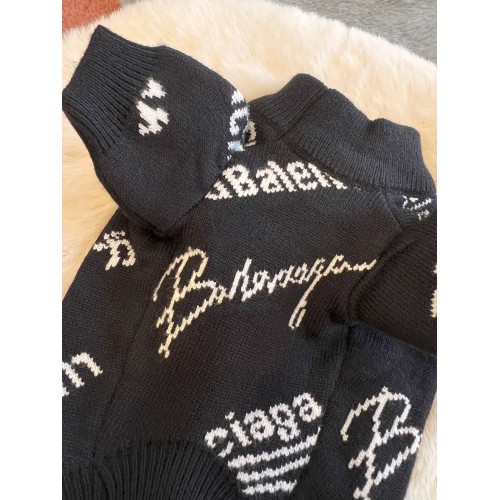 Брендовый свитер для собак Balenciaga New Collection 23/24 двухслойная вязка, с надписями по cпинке, черный