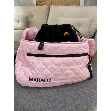 Сумка-перенесення для собак на плече MARALIS зимова хутряна сумка всередині, з кишенею на змійці, рожева