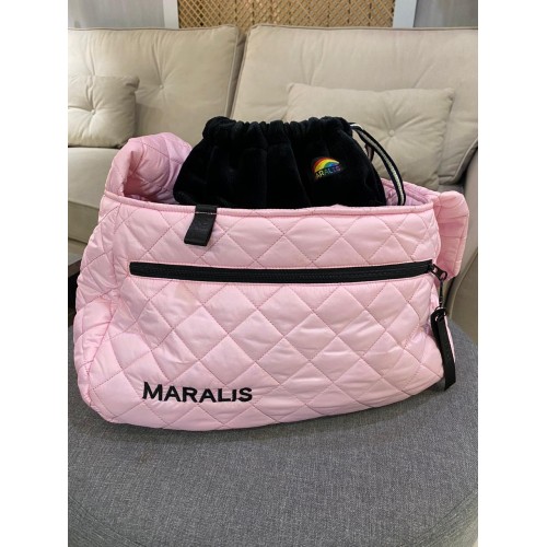 Сумка-переноска для собак на плечо MARALIS зимняя меховая сумка внутри, с карманом на змейке, розовая
