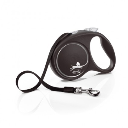Чорна рулетка для собак із стрічковим повідцем L Flexi Black Design із срібним кольором 5м/50кг