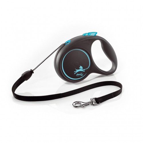 Черная рулетка для собак с тросовым поводком M Flexi Black Design с синим цветом 5м/20кг