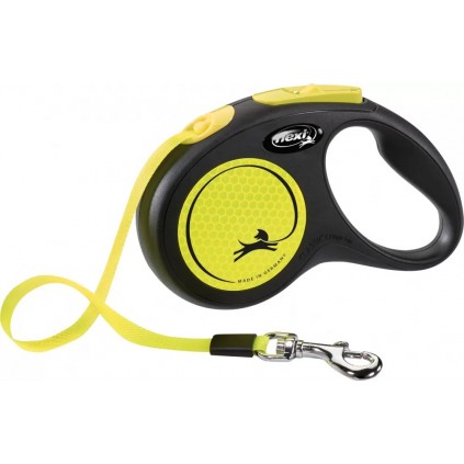 Рулетка для собак із стрічковим повідцем S Flexi New Neon жовтого кольору 5м/15кг