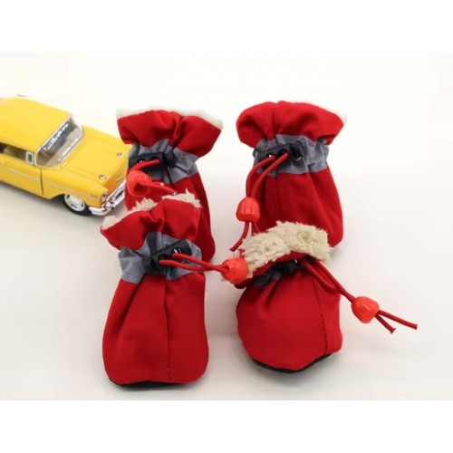 Обувь водонепроницаемая на меху для собак "Шнурочки" со светоотражающей полосой, красный