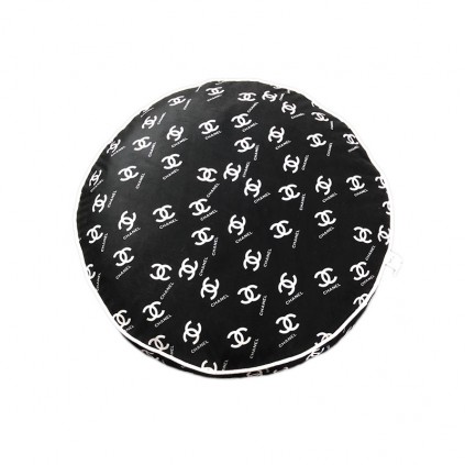 Брендова лежанка-подушка для собак та котів кругла, знімний шовковий чохол чорного кольору Chanel