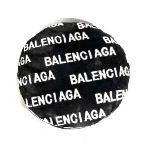 Брендовая лежанка-подушка для собак и котов круглая, сьемный плюшевый чехол черного цвета Balenciaga