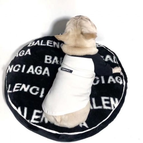 Брендовая лежанка-подушка для собак и котов круглая, сьемный плюшевый чехол черного цвета Balenciaga
