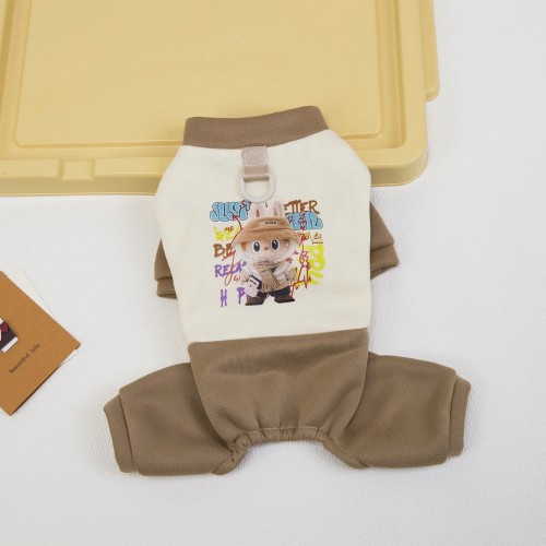 Трикотажний комбінезон для собак "LABUBU" коричневі штани, колечко для повідця, бежевий