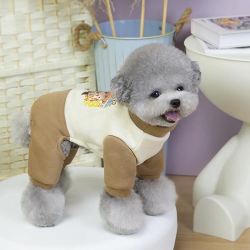 Трикотажний комбінезон для собак "LABUBU" коричневі штани, колечко для повідця, бежевий