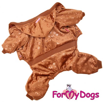 Велюровий комбінезон для собак For My Dogs з дрібними сніжинками на тканині, на кнопках, коричневий