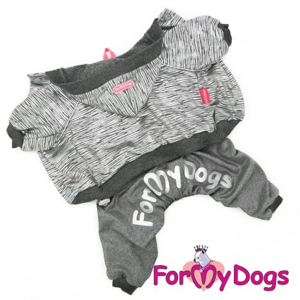 Трикотажний комбінезон для собак For My Dogs Silver з капюшоном, на кнопках сірого кольору