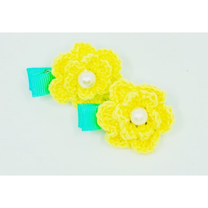 Шпилька для собак Handmade Flowers Vision В\'язана квітка з перлами всередині, жовта