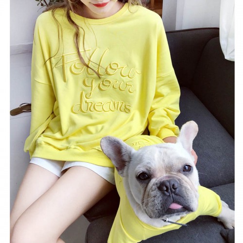 Толстовка Family Look для собак и владельцев с надписью Follow Your Dream без капюшона желтого цвета