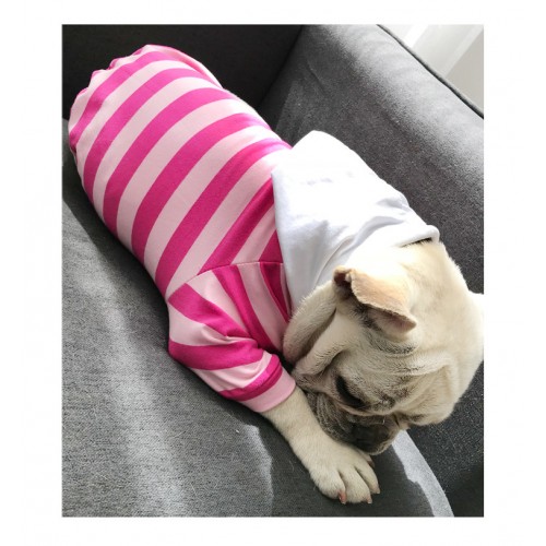 Толстовка для собак з білим капюшоном смугаста, рожевого кольору