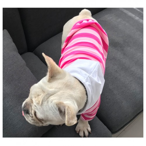 Толстовка для собак с белым капюшоном полосатая, розового цвета
