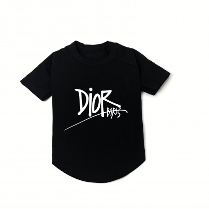 Брендовая футболка для собак Christian Dior с белой надписью, черная