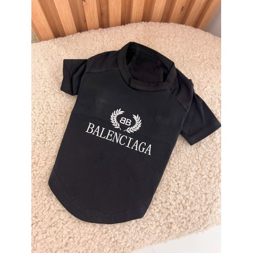 Брендовая футболка для собак Balenciaga с мальким логотипом, черная Брендовая футболка для собак Balenciaga с мальким логотипом, черная