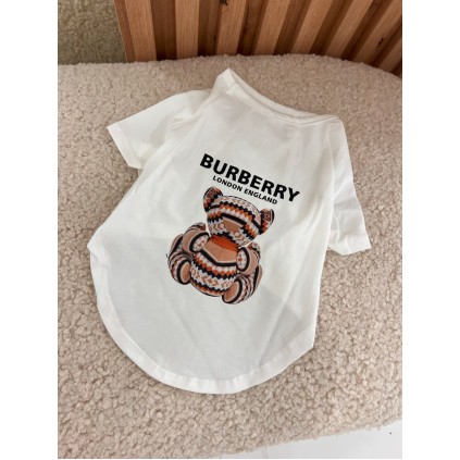 Брендовая футболка для собак Burberry с мишкой на спинке, белая