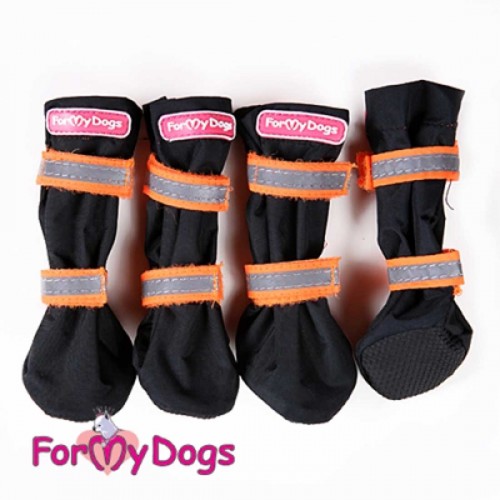 Ботинки демисезонные для собак For My Dogs с оранжевыми липучками на мягкой подошве, черного цвета Ботинки демисезонные для собак For My Dogs с оранжевыми липучками на мягкой подошве, черного цвета