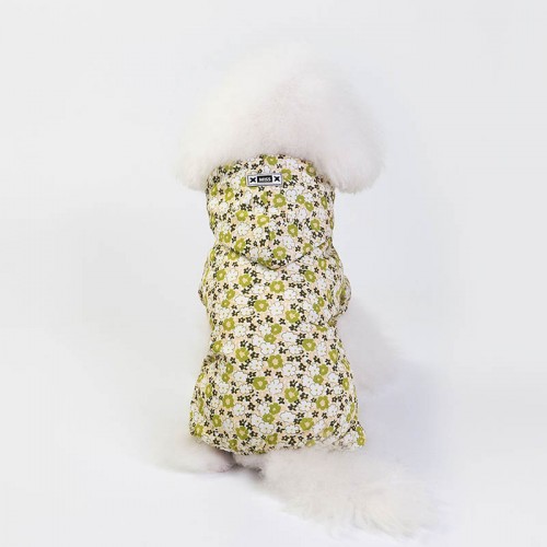 Дождевик для собак c принтом цветов Nature, на резиночках по краям с капюшоном, желтый