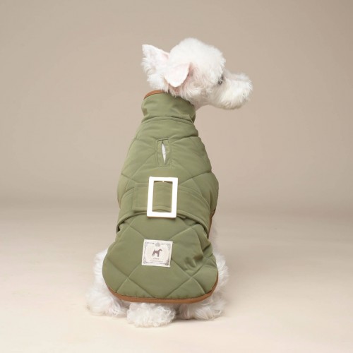 Попона зимова для собак, одяг для середніх та великих порід під горло з утепленням IsPet зелена