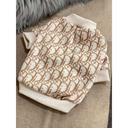 Брендовий светр для собак DIOR з дрібними логотипами, бежевий