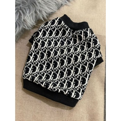 Брендовий светр для собак DIOR з дрібними логотипами, чорний