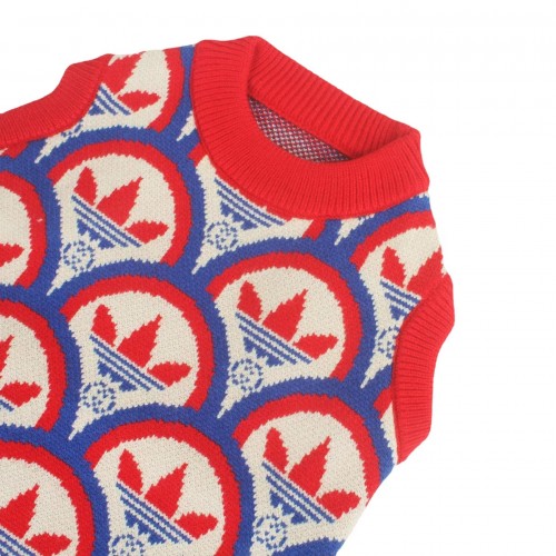Брендовый свитер для собак GUCCI в коллаборации ADIDDAS без рукавов с рисунком, красный