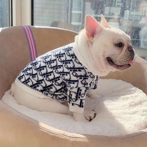 Брендовый свитер для собак DIOR с черными логотипами, белый