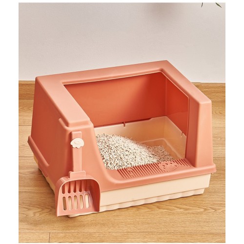 Туалетный лоток для котов с высокими бортиками под песок, селикагель, тофу с лопаткой, розовый