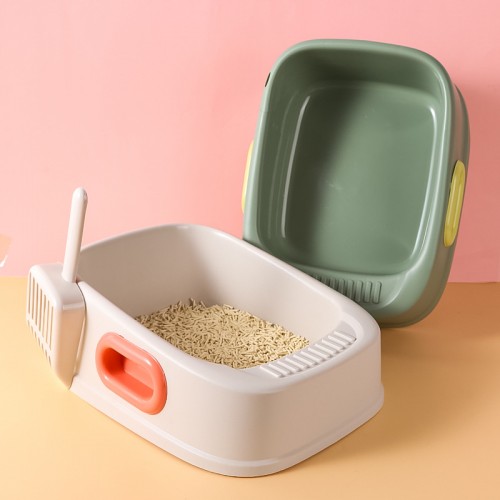 Туалетный лоток для котов под наполнитель (песок, селикагель, тофу) с лопаткой, бежевый