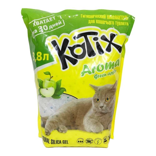 Наполнитель гигиенический силиконовый для кошачьего туалета Kotix 10л с зеленым ябоком
