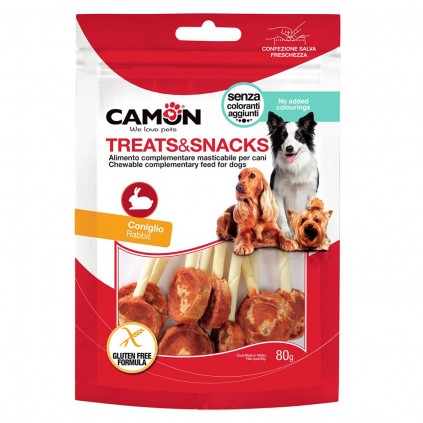 Ласощі для собак м\'ясні Camon льодяники на кісточці з кролика, 80 гр, 8,5÷9,5 см