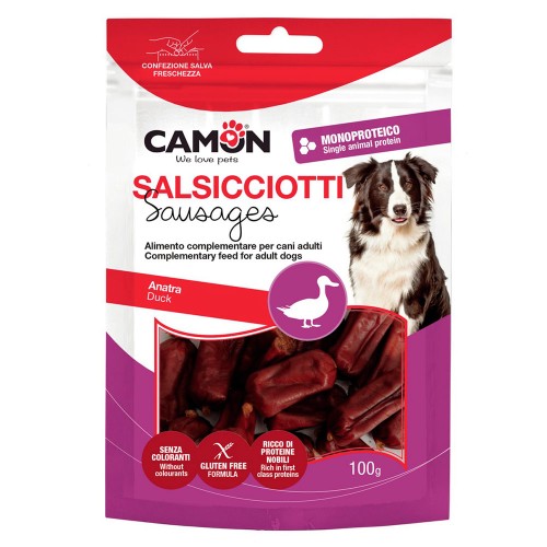 Ласощі для собак м\'ясні Camon міні ковбаски з качки, 100 гр, 4*1,5 см