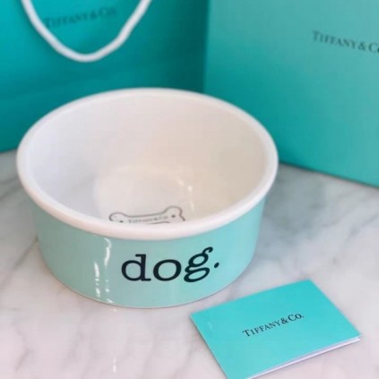 Брендовая керамическая миска для животных собак и котов одинарная Tiffany & Co голубая