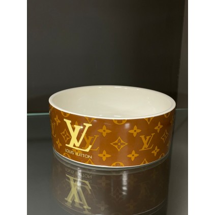 Брендовая керамическая миска для животных собак и котов одинарная Louis Vuitton, коричневая