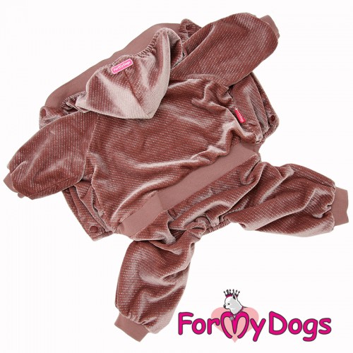 Велюровий комбінезон для собак For My Dogs перламутровий велюр, утеплений, рожевого кольору
