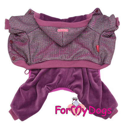 Велюровый комбинезон для собак For My Dogs Блестящий, переливающийся верх, утепленный, фиолетовый
