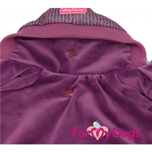 Велюровый комбинезон для собак For My Dogs Блестящий, переливающийся верх, утепленный, фиолетовый