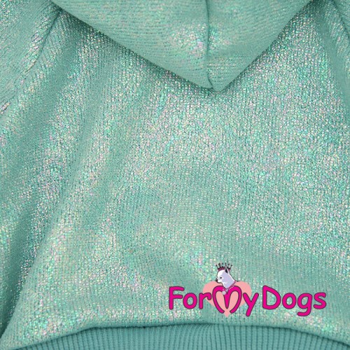 Трикотажный комбинезон для собак For My Dogs Перламутровый принт, с капюшоном, на кнопках, зеленый