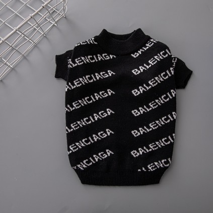 Брендовий светр для собак Balenciaga двошарова в\'язка, з написами з боків, чорний