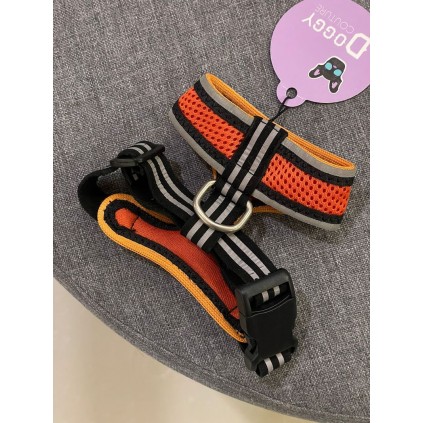Шлея для собак тканевая с нейлоновыми ремешками, украшена светоотражающими полосами, оранжевый