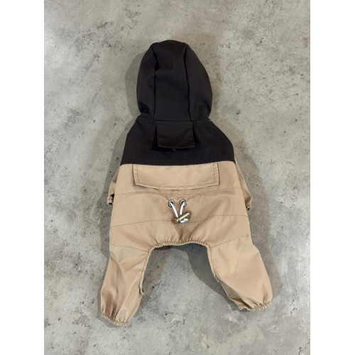 Дождевик для собак с коричневым капюшоном, затяжки на талии, бежевый